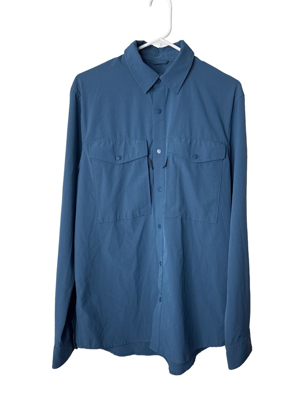 FJALLRAVEN Men's Abisko Trekking Hiking Shirt Blue Long Sleeve Button-Up Pockets